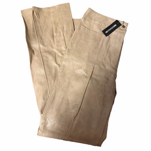 Beige Crocodile-Embossed Pants